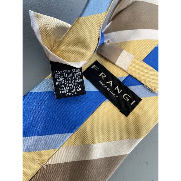 Frangi Silk Striped Necktie One Size Yellow Blue Beige Business Casual Academia - Picture 2 of 7